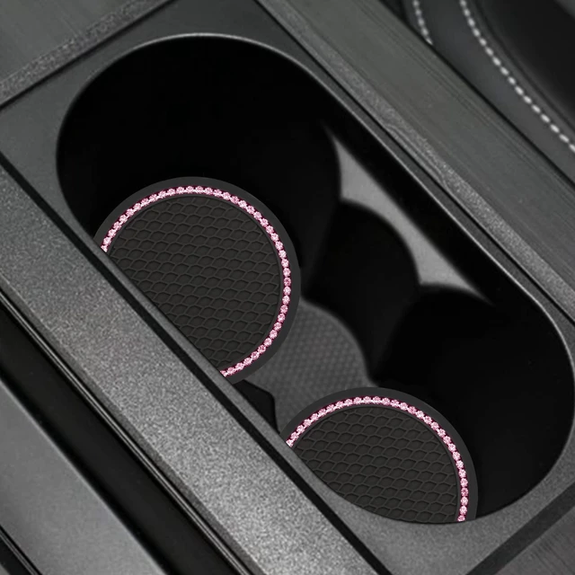Alt view image 2 of 3 - 2PCS Bling Car Cup Coaster, Universal Holder Insert Rhinestone Anti Slip Silicone Accessories Suitable for Most Interior, Best Gift Women, Black and Pink