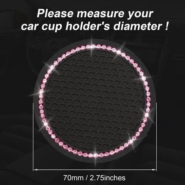Alt view image 3 of 3 - 2PCS Bling Car Cup Coaster, Universal Holder Insert Rhinestone Anti Slip Silicone Accessories Suitable for Most Interior, Best Gift Women, Black and Pink