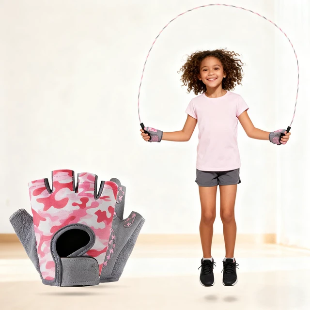 Alt view image 6 of 7 - Fingerless-Cycling-Gloves,Camouflage Non-Slip Bike-Gloves for Girls | 3-14 Years Children breathable fingerless gloves with Non-Slip palms for cycling, Skating, scooters and outdoor sport