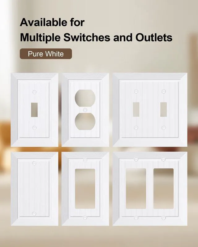 Alt view image 7 of 7 - 2-Pack Classic Beadboard Polycarbonate Duplex Outlet Cover Plate | Decorative Unbreakable Switch Plates and Outlet Covers, Pure White Wall Plate for Electrical Outlet, 1 Gang Receptacle Cover
