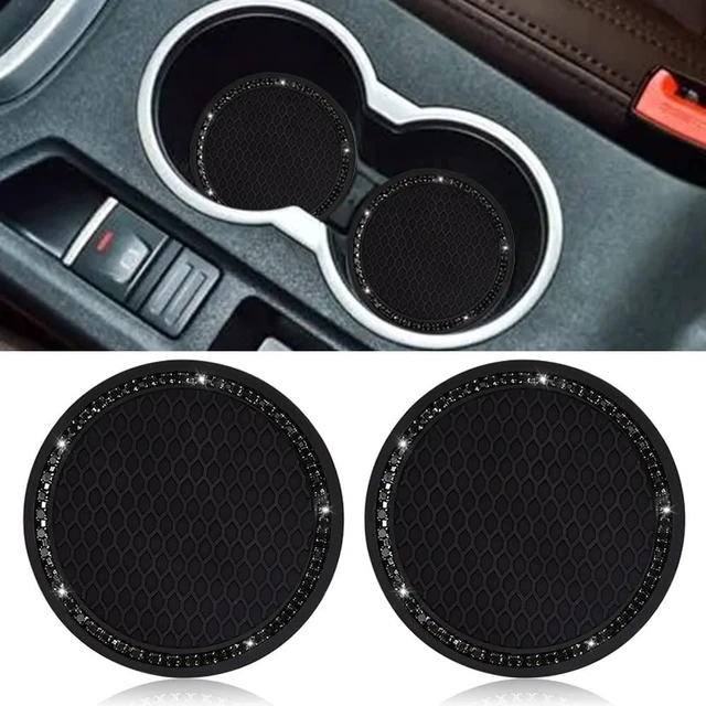 Main image of 2 Pack Car Cup Holder Coaster, 2.75 Inch Bling Cup Holder Insert Mat | Universal Black Silicone Car Coasters with Diamond, Crystal Rhinestone Car Interior Accessories for Women