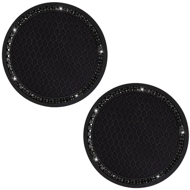 Alt view image 3 of 6 - 2 Pack Car Cup Holder Coaster, 2.75 Inch Bling Cup Holder Insert Mat | Universal Black Silicone Car Coasters with Diamond, Crystal Rhinestone Car Interior Accessories for Women