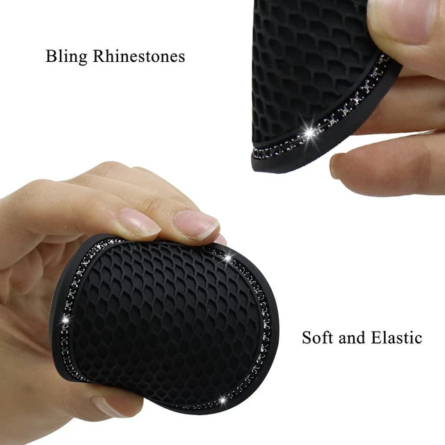 Alt view image 4 of 6 - 2 Pack Car Cup Holder Coaster, 2.75 Inch Bling Cup Holder Insert Mat | Universal Black Silicone Car Coasters with Diamond, Crystal Rhinestone Car Interior Accessories for Women