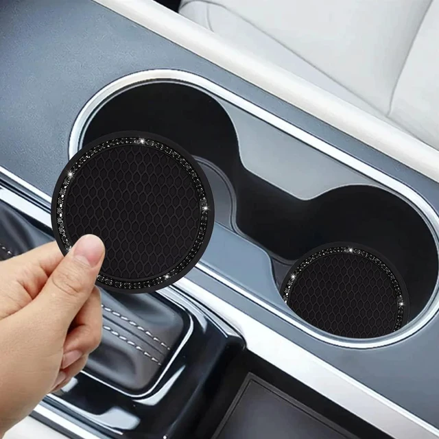 Alt view image 6 of 6 - 2 Pack Car Cup Holder Coaster, 2.75 Inch Bling Cup Holder Insert Mat | Universal Black Silicone Car Coasters with Diamond, Crystal Rhinestone Car Interior Accessories for Women