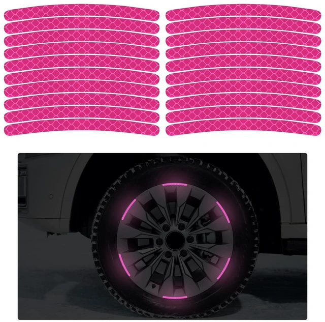 Main image of 20PCS Car Wheel Stripe Reflective Stickers, Anti-Scratch Auto Night Safety Warning Tape Sticker Decorative Decal, Universal Vehicle Tire Rims Sticker Exterior Accessories (Pink)