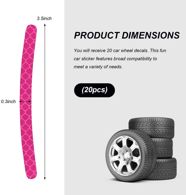 Alt view image 2 of 6 - 20PCS Car Wheel Stripe Reflective Stickers, Anti-Scratch Auto Night Safety Warning Tape Sticker Decorative Decal, Universal Vehicle Tire Rims Sticker Exterior Accessories (Pink)