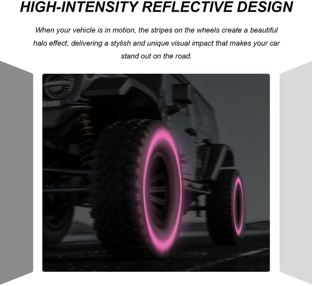 Alt view image 3 of 6 - 20PCS Car Wheel Stripe Reflective Stickers, Anti-Scratch Auto Night Safety Warning Tape Sticker Decorative Decal, Universal Vehicle Tire Rims Sticker Exterior Accessories (Pink)