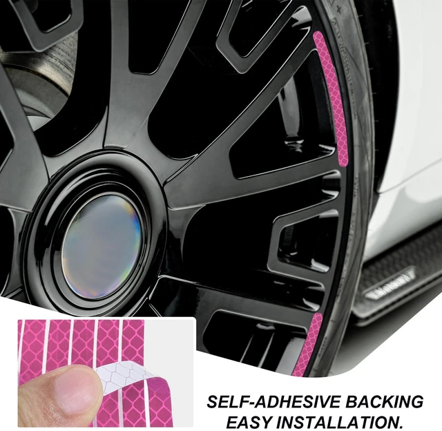 Alt view image 4 of 6 - 20PCS Car Wheel Stripe Reflective Stickers, Anti-Scratch Auto Night Safety Warning Tape Sticker Decorative Decal, Universal Vehicle Tire Rims Sticker Exterior Accessories (Pink)