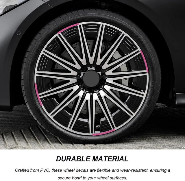 Alt view image 5 of 6 - 20PCS Car Wheel Stripe Reflective Stickers, Anti-Scratch Auto Night Safety Warning Tape Sticker Decorative Decal, Universal Vehicle Tire Rims Sticker Exterior Accessories (Pink)