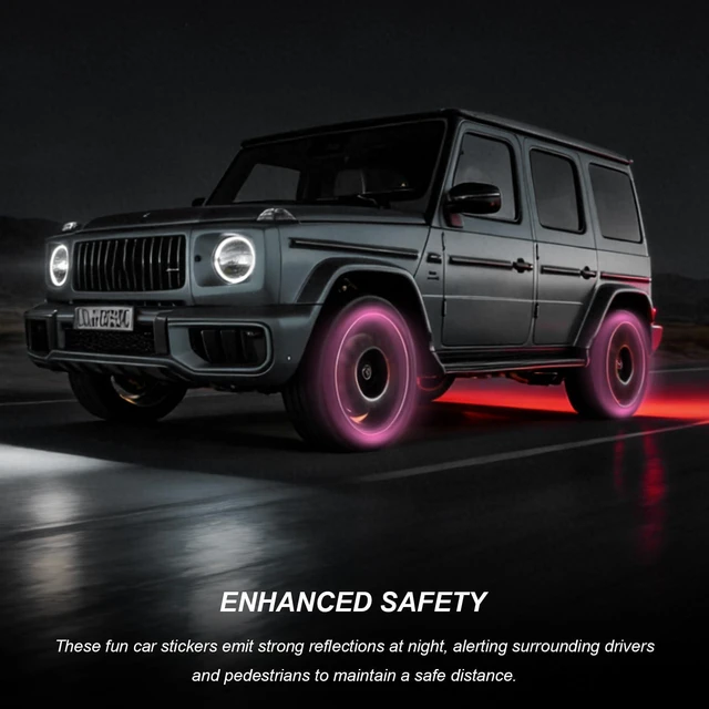 Alt view image 6 of 6 - 20PCS Car Wheel Stripe Reflective Stickers, Anti-Scratch Auto Night Safety Warning Tape Sticker Decorative Decal, Universal Vehicle Tire Rims Sticker Exterior Accessories (Pink)