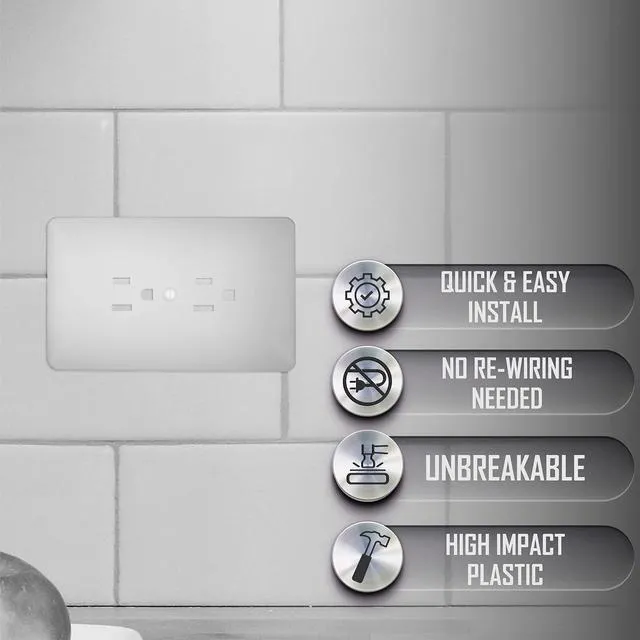 Alt view image 3 of 6 - 1-Gang Mid-Size Grounded Duplex Wall Plate, Paintable, White | 3/8 in. Larger Than Standard, Replaces Old Wall Plate, Paintable Outlet Cover, Includes Matching Screws, Unbreakable Plastic