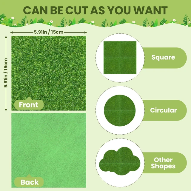 Alt view image 2 of 7 - 4 Packs 6x6 Inch Cuttable Artificial Grass Squares, Realistic Fake Grass Mats, Mini Craft Turf Tiles for Fairy Garden Accessories, Dollhouse Decor, DIY Craft and Diorama Supplies