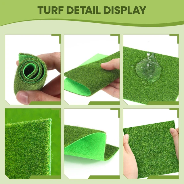 Alt view image 4 of 7 - 4 Packs 6x6 Inch Cuttable Artificial Grass Squares, Realistic Fake Grass Mats, Mini Craft Turf Tiles for Fairy Garden Accessories, Dollhouse Decor, DIY Craft and Diorama Supplies