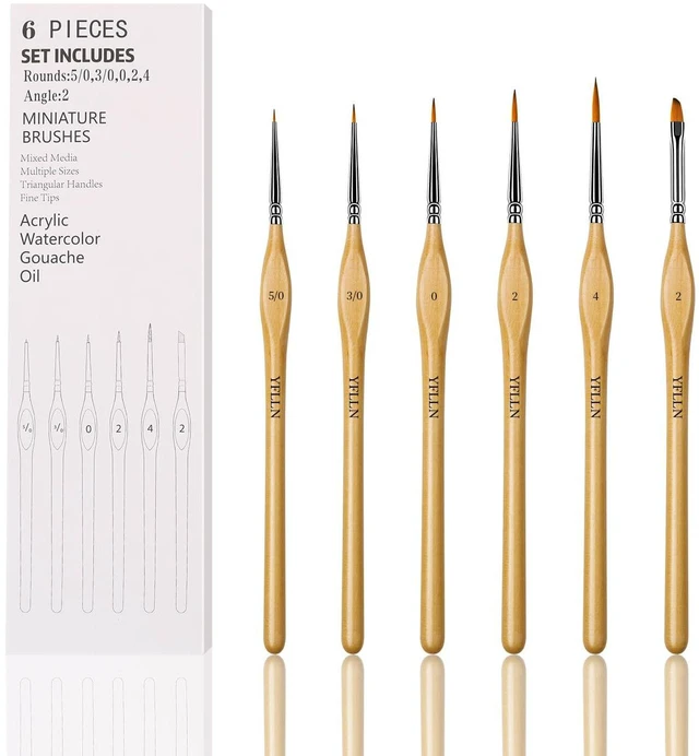 Main image of 6Pcs Miniature Paint Brushes Set with Triangular Handles - for Acrylics, Oils, Watercolors & Paint by Number, Figurine