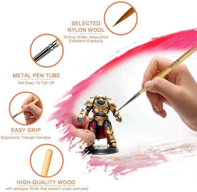 Alt view image 4 of 7 - 6Pcs Miniature Paint Brushes Set with Triangular Handles - for Acrylics, Oils, Watercolors & Paint by Number, Figurine