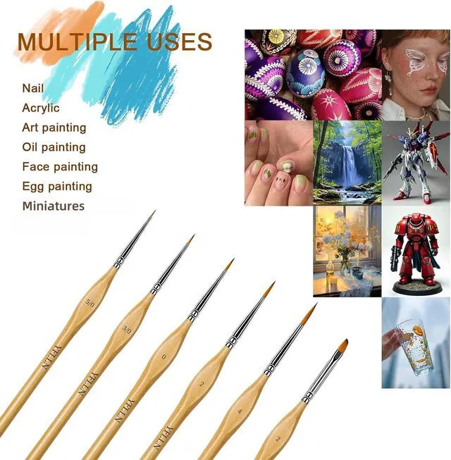 Alt view image 5 of 7 - 6Pcs Miniature Paint Brushes Set with Triangular Handles - for Acrylics, Oils, Watercolors & Paint by Number, Figurine