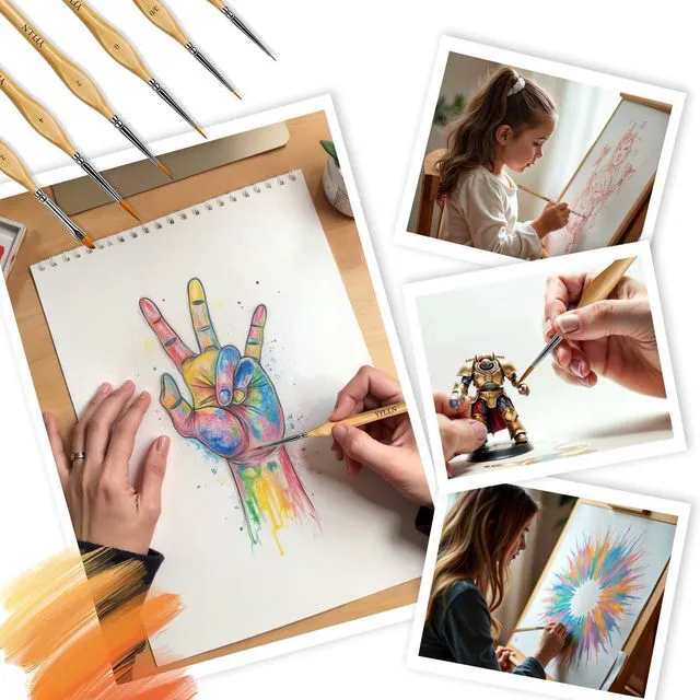 Alt view image 7 of 7 - 6Pcs Miniature Paint Brushes Set with Triangular Handles - for Acrylics, Oils, Watercolors & Paint by Number, Figurine