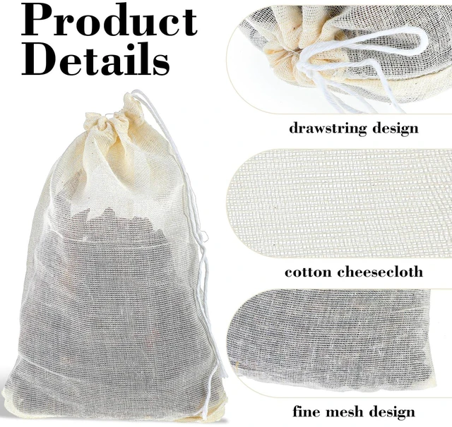Alt view image 3 of 7 - 10 Spice Bags for Cooking, Cheese Cloth Bags with Drawstring for Straining Loose Tea (4 x 6 Inch)