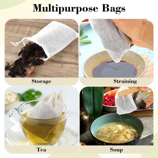 Alt view image 5 of 7 - 10 Spice Bags for Cooking, Cheese Cloth Bags with Drawstring for Straining Loose Tea (4 x 6 Inch)