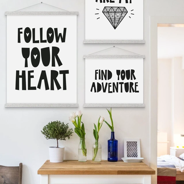 Alt view image 6 of 7 - Magnetic Poster Hanger, 8x10 8x20 8x11 Poster Frame Wood Wooden Magnet Print Posters Dowel Scroll Hanger Hangers Hanging Kit for Walls Map Canvas Artwork (Grey, 8")
