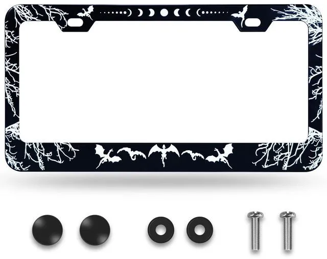 Main image of Dragons Pattern Black, License Plate Frame | Universal Rust-Proof Aluminum Alloy, Car License Plate Frame Holder, Front Rear License Plate Cover, with Screw Caps (2 Hole)