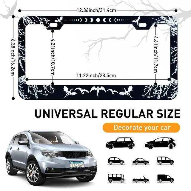 Alt view image 2 of 7 - Dragons Pattern Black, License Plate Frame | Universal Rust-Proof Aluminum Alloy, Car License Plate Frame Holder, Front Rear License Plate Cover, with Screw Caps (2 Hole)