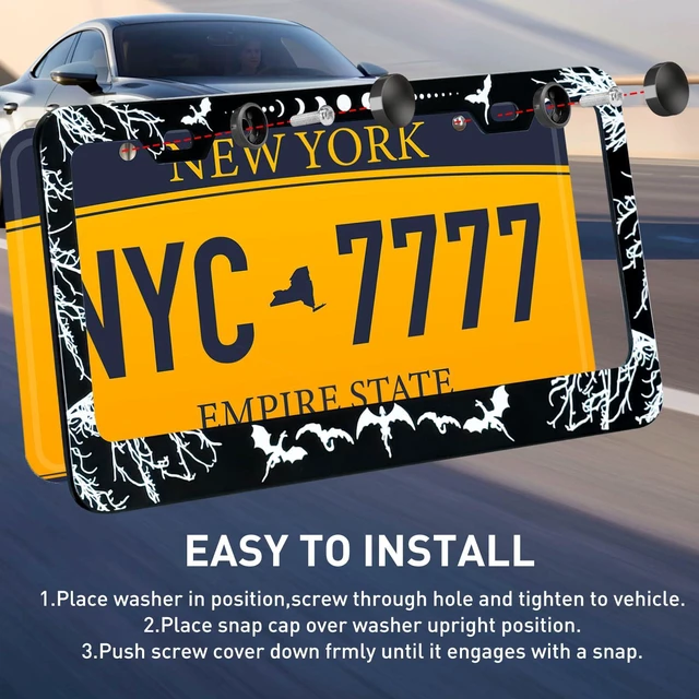 Alt view image 5 of 7 - Dragons Pattern Black, License Plate Frame | Universal Rust-Proof Aluminum Alloy, Car License Plate Frame Holder, Front Rear License Plate Cover, with Screw Caps (2 Hole)