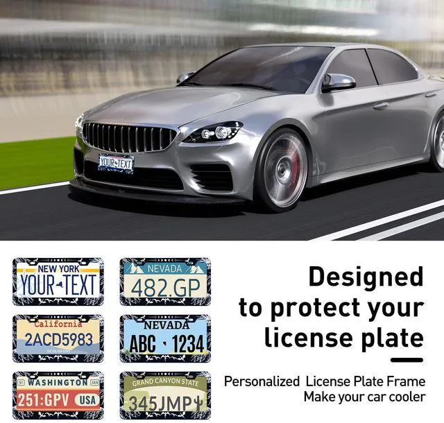 Alt view image 6 of 7 - Dragons Pattern Black, License Plate Frame | Universal Rust-Proof Aluminum Alloy, Car License Plate Frame Holder, Front Rear License Plate Cover, with Screw Caps (2 Hole)