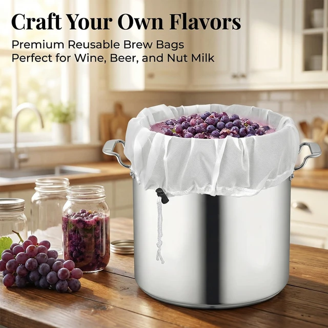 Alt view image 2 of 7 - MAQIHAN 2Pack Reusable Brew Bag - Extra Large Strainer Bag for Home Brewing | 26x22", 16x18" Fine Mesh Straining Bags for Beer Grape Wine Press Fruit Cider Juice Grain Milk Making, Adjustable Drawstri