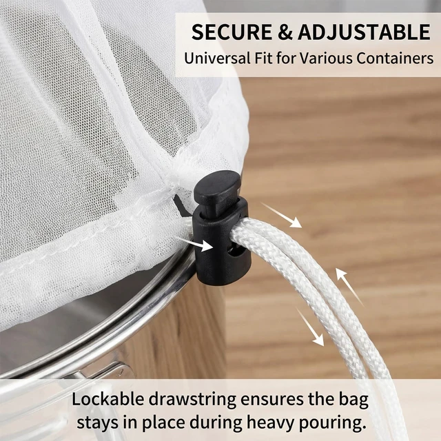 Alt view image 4 of 7 - MAQIHAN 2Pack Reusable Brew Bag - Extra Large Strainer Bag for Home Brewing | 26x22", 16x18" Fine Mesh Straining Bags for Beer Grape Wine Press Fruit Cider Juice Grain Milk Making, Adjustable Drawstri