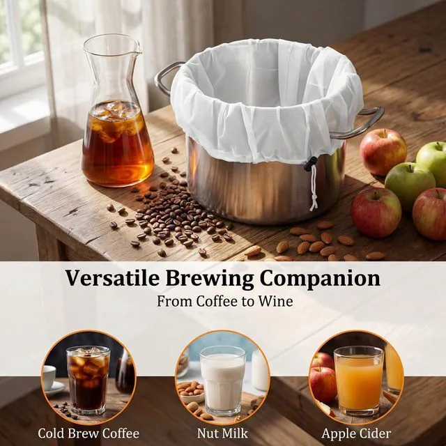 Alt view image 3 of 7 - MAQIHAN 2Pack Reusable Brew Bag - Extra Large Strainer Bag for Home Brewing | 26x22", 16x18" Fine Mesh Straining Bags for Beer Grape Wine Press Fruit Cider Juice Grain Milk Making, Adjustable Drawstri