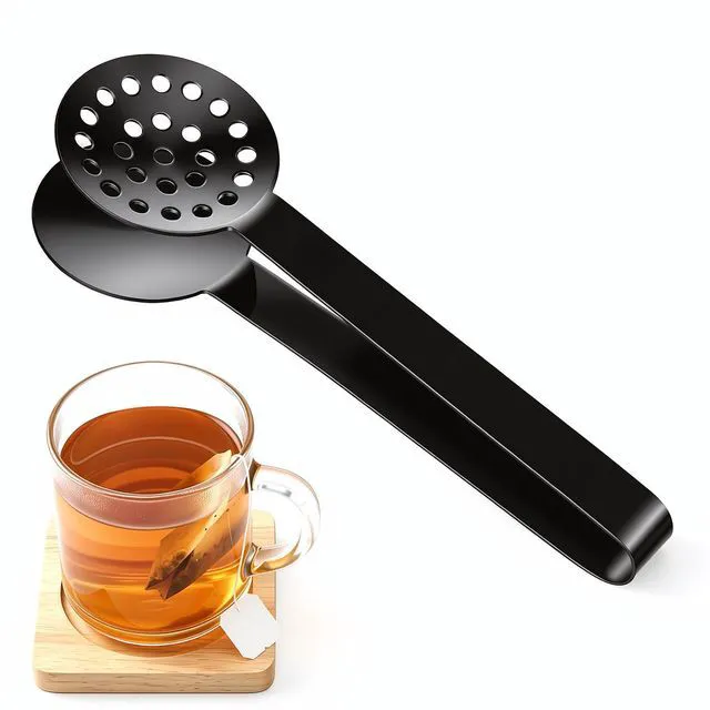 Main image of Black Tea Bag Squeezer Tongs, Stainless Steel Teabag Strainer Dispenser Tea Filter Spoon Clamp Dispenser Accessories for Gripping Teabags Ice Sugar Lemon Slice