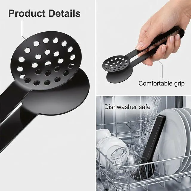 Alt view image 5 of 6 - Black Tea Bag Squeezer Tongs, Stainless Steel Teabag Strainer Dispenser Tea Filter Spoon Clamp Dispenser Accessories for Gripping Teabags Ice Sugar Lemon Slice
