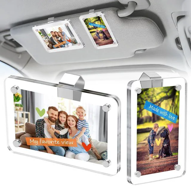Main image of 2Pcs Visor Picture Clip, Car Picture Holder | Clear Acrylic Magnetic Car Photo Frame for Sun Visor, For Polaroid Mini Photos, Great Gift for Boyfriend Husband Dad Mum