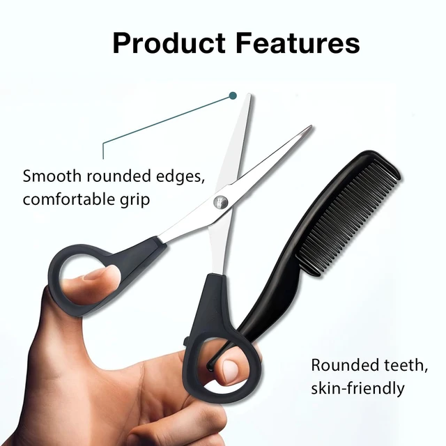 Alt view image 2 of 7 - 2 Pack Men's Beard & Mustache Scissors & Mini Comb Trimming Kit Black 4 inch