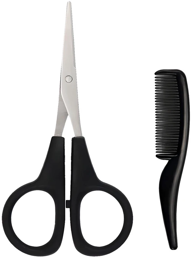 Main image of 2 Pack Men's Beard & Mustache Scissors & Mini Comb Trimming Kit Black 4 inch