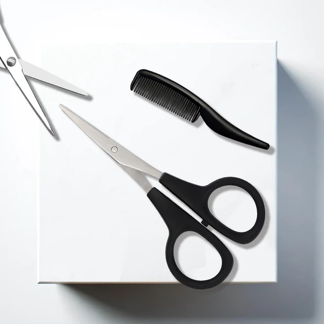Alt view image 4 of 7 - 2 Pack Men's Beard & Mustache Scissors & Mini Comb Trimming Kit Black 4 inch