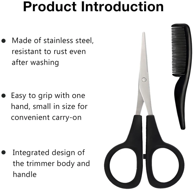 Alt view image 5 of 7 - 2 Pack Men's Beard & Mustache Scissors & Mini Comb Trimming Kit Black 4 inch