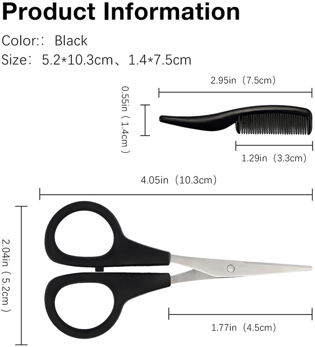 Alt view image 7 of 7 - 2 Pack Men's Beard & Mustache Scissors & Mini Comb Trimming Kit Black 4 inch