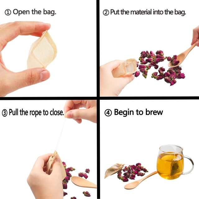 Alt view image 7 of 7 - 100pcs Tea Filter Bags for Loose Tea, Mini Empty Tea Bags, Natural Wood Pulp Paper Material, Disposable Unbleached Tea Filter Bags with Drawstring for Loose Tea (White,1.97 x2.76 inch)