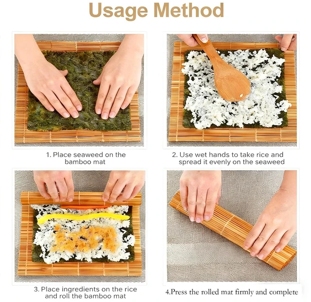 Alt view image 4 of 6 - MIUQILAIY 9.5"x9.5"Bamboo Sushi Rolling Mat,kimbap roller(2 PCS)