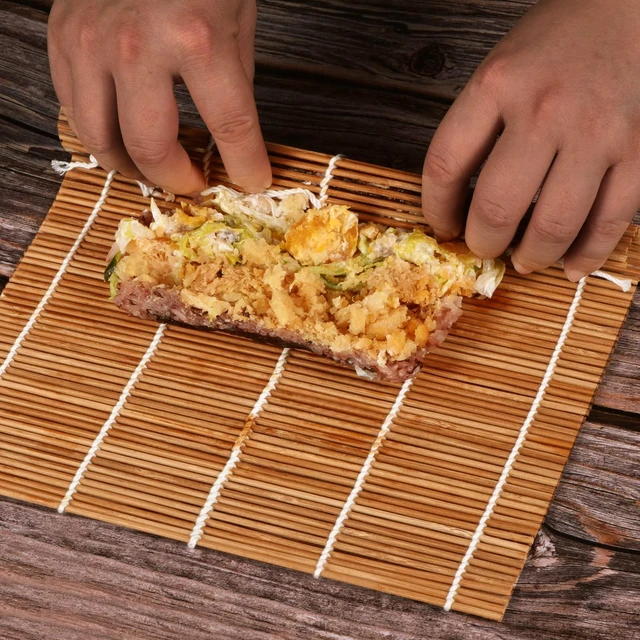 Alt view image 5 of 6 - MIUQILAIY 9.5"x9.5"Bamboo Sushi Rolling Mat,kimbap roller(2 PCS)