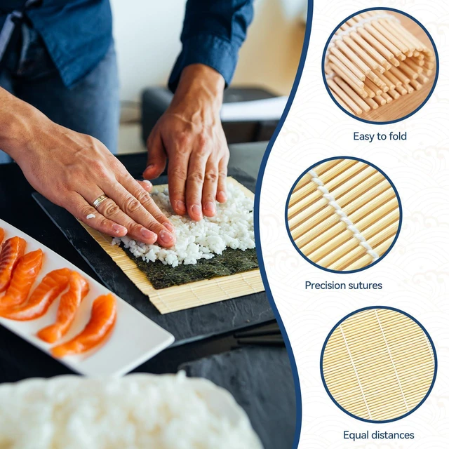 Alt view image 2 of 7 - 1 Pack 12 Inch Bamboo Sushi Mat - Sushi Roller Mat for Making, Shaping & Molding Sushi Roll & Kimbap - Food-Safe Sushi Making Supplies, Tools & Accessories
