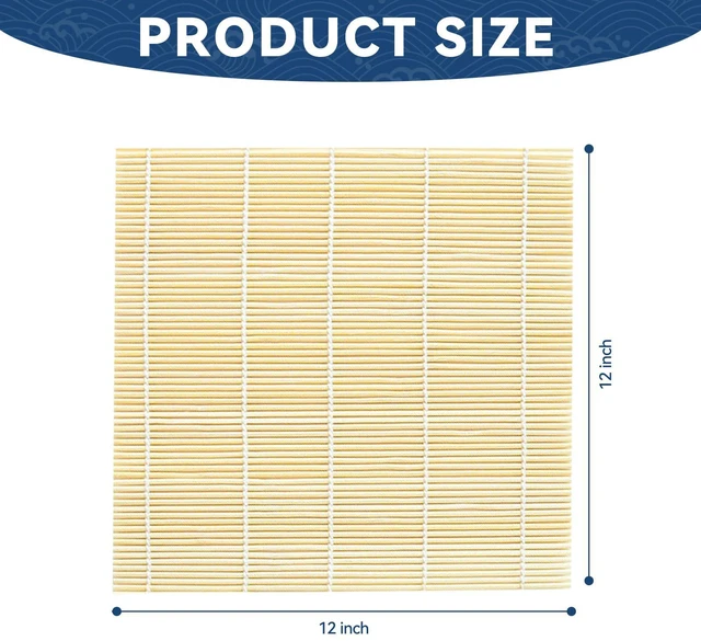 Alt view image 5 of 7 - 1 Pack 12 Inch Bamboo Sushi Mat - Sushi Roller Mat for Making, Shaping & Molding Sushi Roll & Kimbap - Food-Safe Sushi Making Supplies, Tools & Accessories
