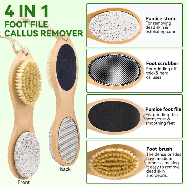 Alt view image 2 of 7 - 4 in 1 Foot File Callus Remover with Pumice Stone Feet Scrubber Dead Skin Foot Rasp Dense Foots Brush for Shower,Foot Pumice Tools Kit with Cuticle File,Foot Care Tools for Man Woman Home
