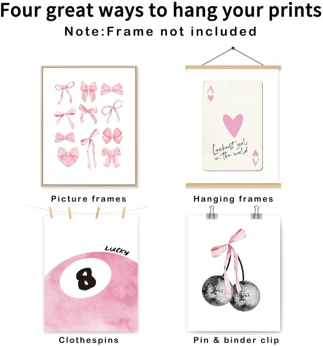 Alt view image 2 of 5 - okaxscm Pink Coquette Trendy Preppy Wall Art Prints Set of 4, Coquette Room Decor, Preppy Room Decor Aesthetic, Pink Bow Disco 8 Ball Cherry Wall Decor Posters for Girls Bedroom Dorm, 8x10 Unframed