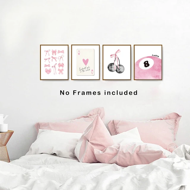 Alt view image 4 of 5 - okaxscm Pink Coquette Trendy Preppy Wall Art Prints Set of 4, Coquette Room Decor, Preppy Room Decor Aesthetic, Pink Bow Disco 8 Ball Cherry Wall Decor Posters for Girls Bedroom Dorm, 8x10 Unframed