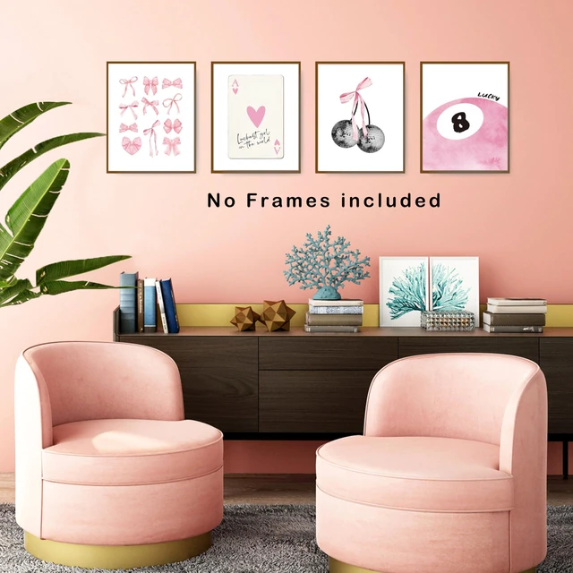 Alt view image 5 of 5 - okaxscm Pink Coquette Trendy Preppy Wall Art Prints Set of 4, Coquette Room Decor, Preppy Room Decor Aesthetic, Pink Bow Disco 8 Ball Cherry Wall Decor Posters for Girls Bedroom Dorm, 8x10 Unframed