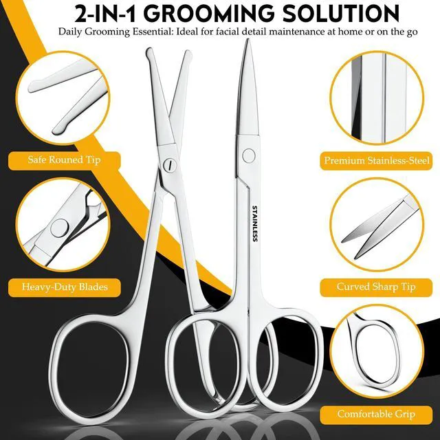 Alt view image 2 of 7 - Stainless Steel Facial Grooming Scissors, Eyebrow Nose & Beard Precision Trimming Set