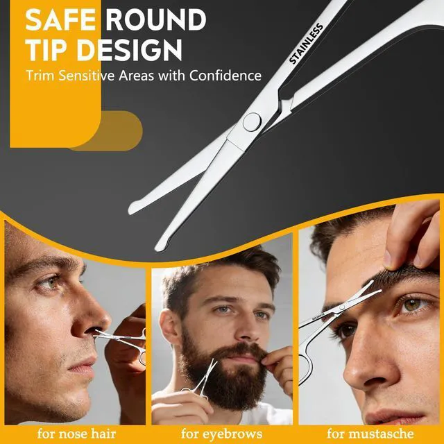 Alt view image 4 of 7 - Stainless Steel Facial Grooming Scissors, Eyebrow Nose & Beard Precision Trimming Set